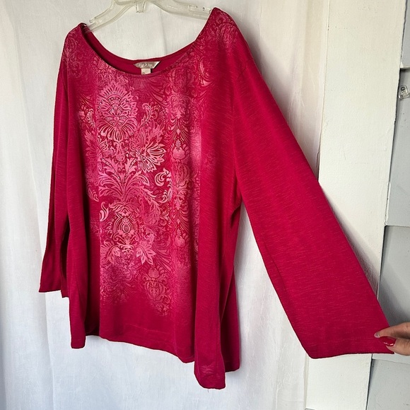 3/$20 💥 White Stag Pink Floral Burnout Print Relaxed Fit 3/4 Sleeve Blouse - Picture 14 of 17